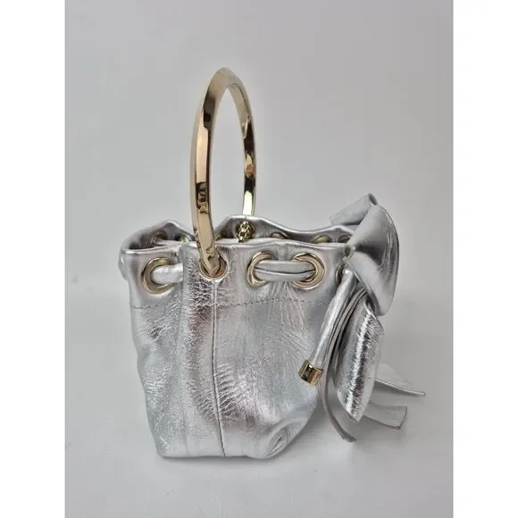 Jimmy Choo Metallic Silver Micro Bon Bon Top Handle Bag